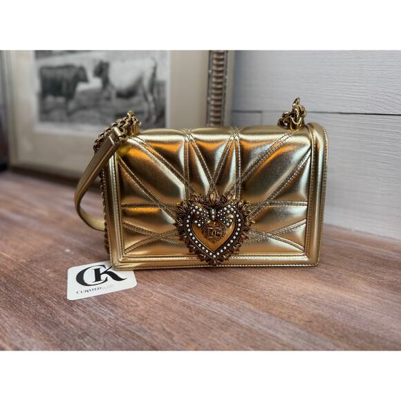 Dolce & Gabbana Gold Small Devotion Shoulder Bag EUC - Picture 1 of 8